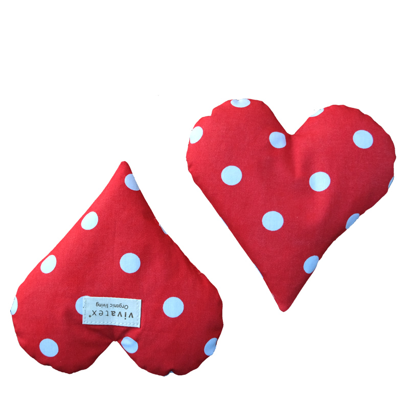 Lune hjerter, økologisk bomuld, frisk rød bomuldslærred med hvid prik