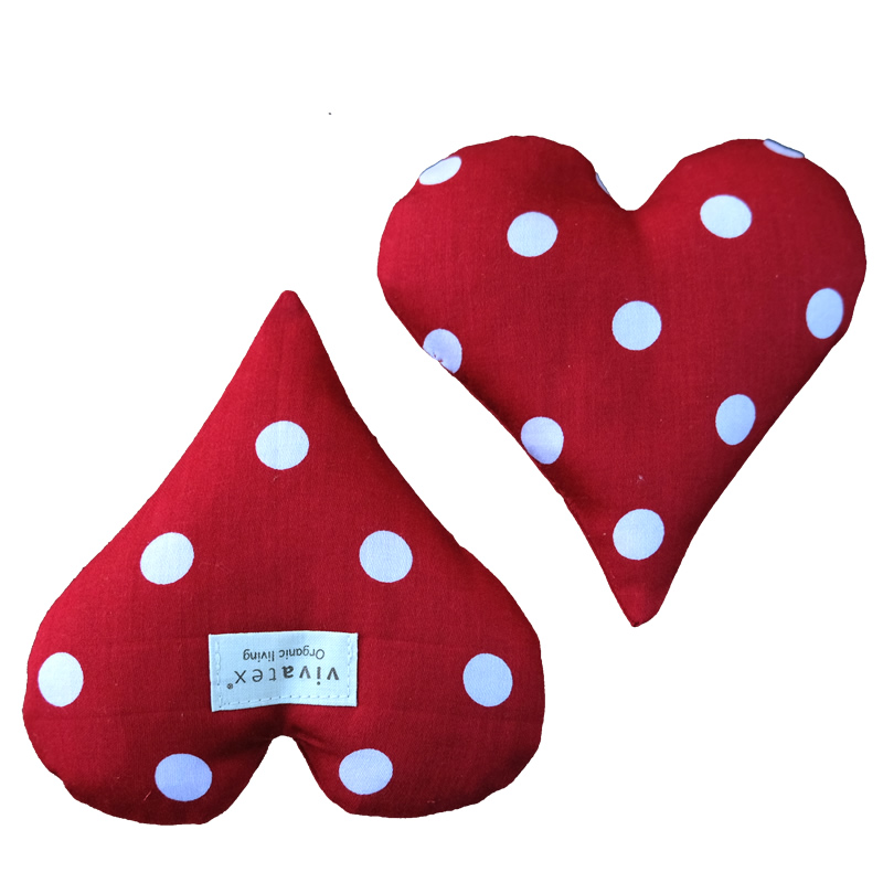 Lune hjerter, økologisk bomuld, rød bomuldssatin med hvid prik