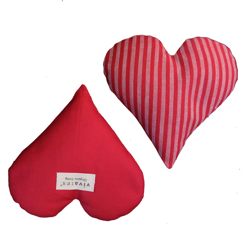 Lune hjerter, rød-rød stribe, økologisk minivarmepude